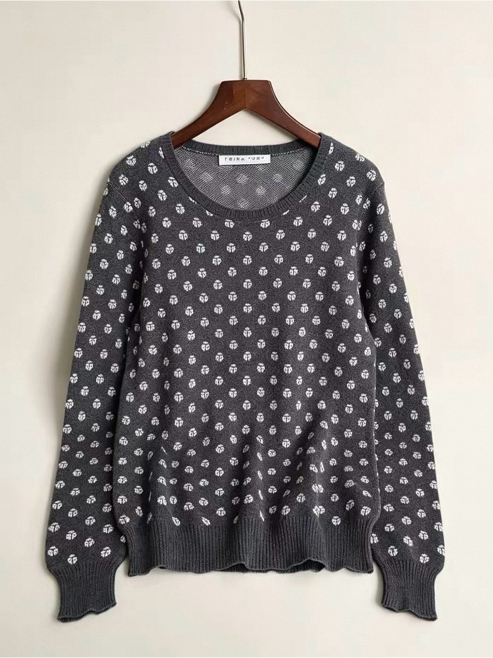 Trina Turk Gray Floral Print Crewneck Knit Sweater